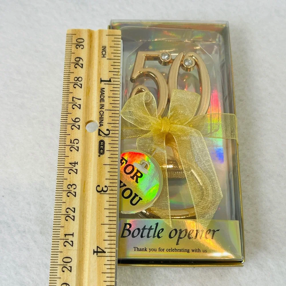 Gold 50th Birthday Anniversary Bottle Opener Rhinestone Party Favor‎ Gift Box